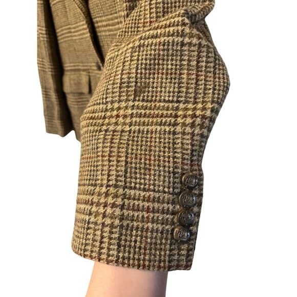 Lauren Ralph Lauren Brown Plaid Tweed Blazer Size 12 Wool Blend Long Sleeve - Picture 6 of 6